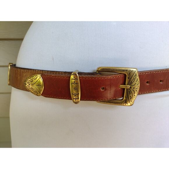 Brighton Brown Leather Belt with Gold-Tone Buckle